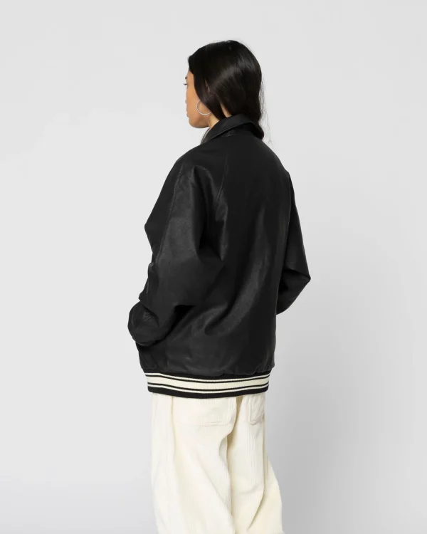 College-Faux Leather Jacket-Black>Jacker Fashion