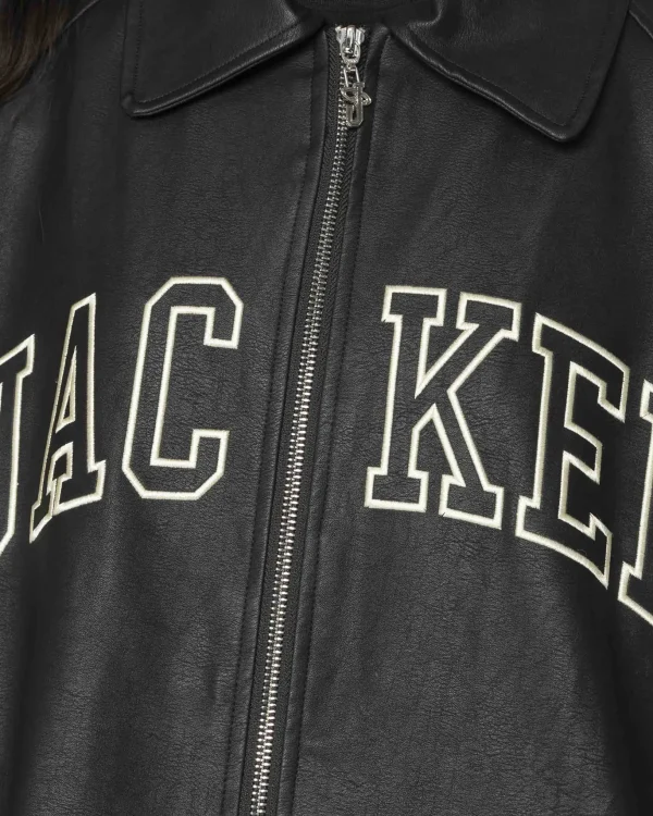 College-Faux Leather Jacket-Black>Jacker Fashion