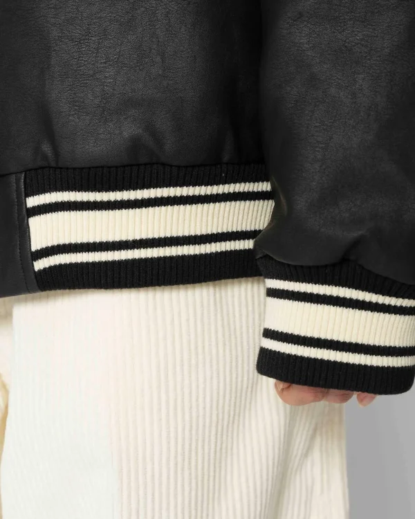 College-Faux Leather Jacket-Black>Jacker Fashion